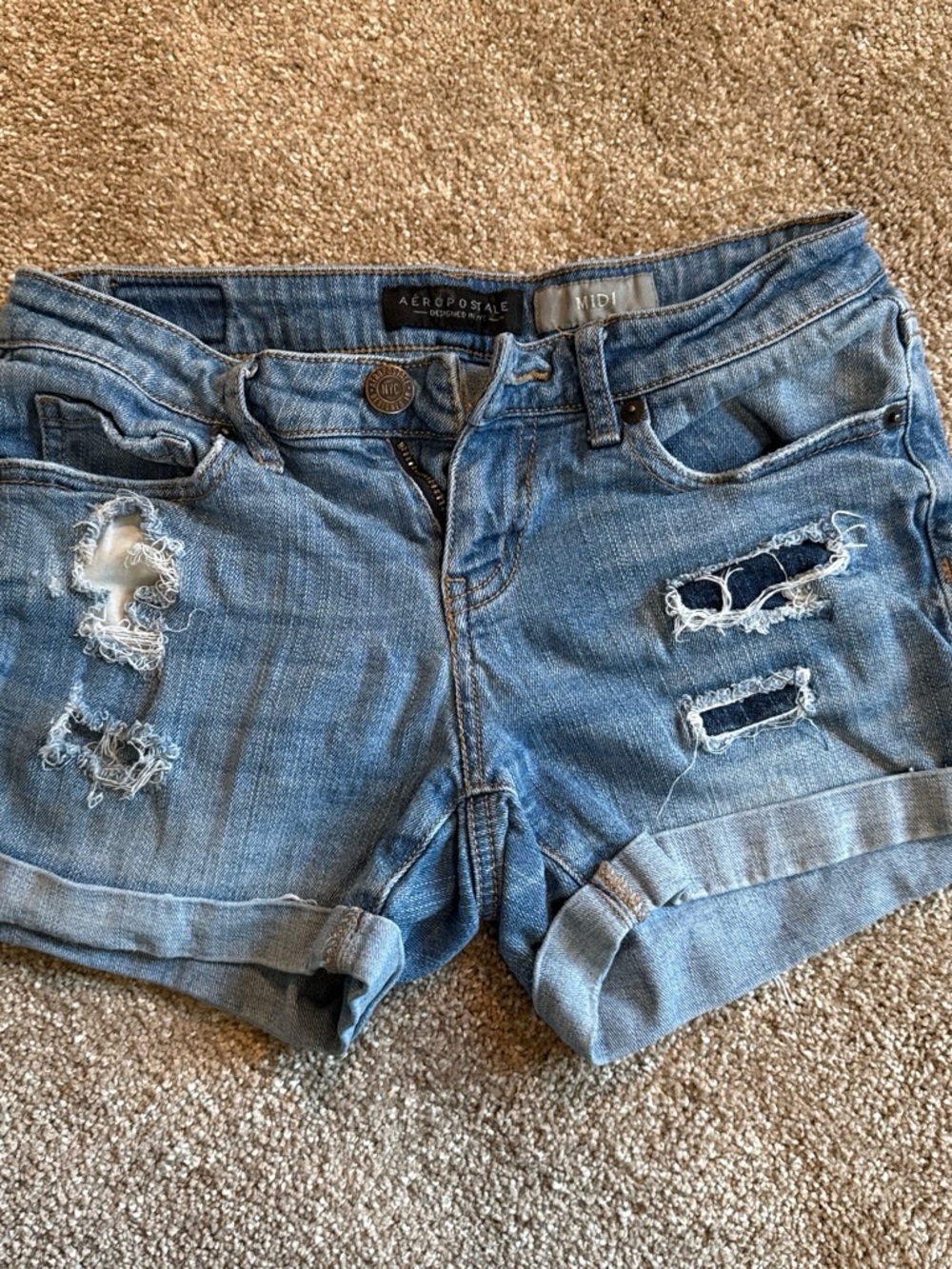 Aeropostale Light Blue Ripped Denim Shorts